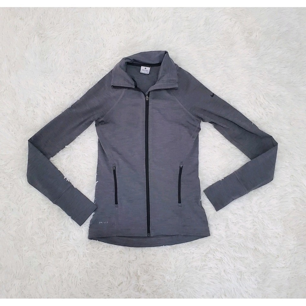 Nike Jacket Womens Small Gray Solid Running Full Zip Dri Fit Sweatshirt